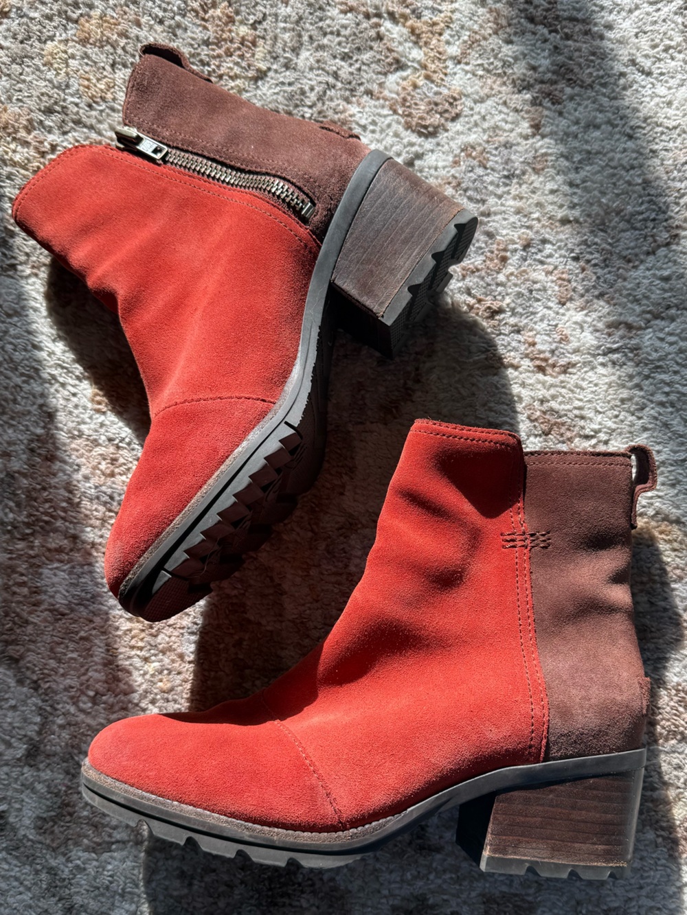 Women's Red and Brown Suede Sorel Booties